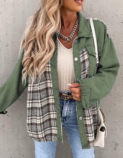 Load image into Gallery viewer, Plaid Button Up Dropped Shoulder Jacket
