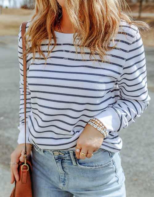 Load image into Gallery viewer, Striped Long Sleeve Round Neck Top
