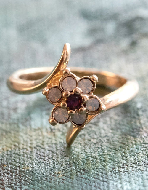 Load image into Gallery viewer, Vintage 1970's Amethyst Crystal and Genuine Pinfire Opal Ring 18kt Yellow Gold Electroplated Ring by PVD Vintage Jewelry
