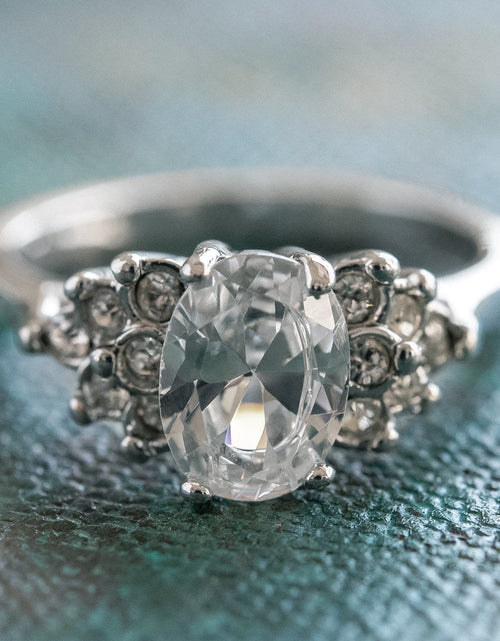 Load image into Gallery viewer, Vintage 1980's Cubic Zirconia Ring with Clear Austrian Crystals 18k Yellow Gold Electroplated by PVD Vintage Jewelry
