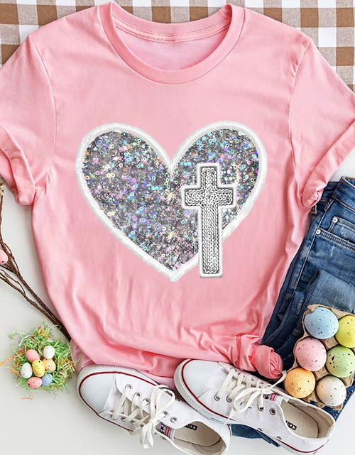 Load image into Gallery viewer, Graphic Heart Round Neck Short Sleeve T-Shirt
