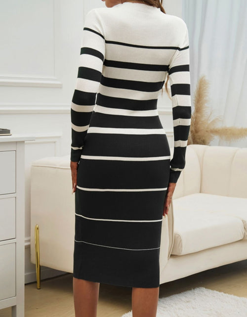Load image into Gallery viewer, Devine Color Block Round Neck Long Sleeve Midi Dress
