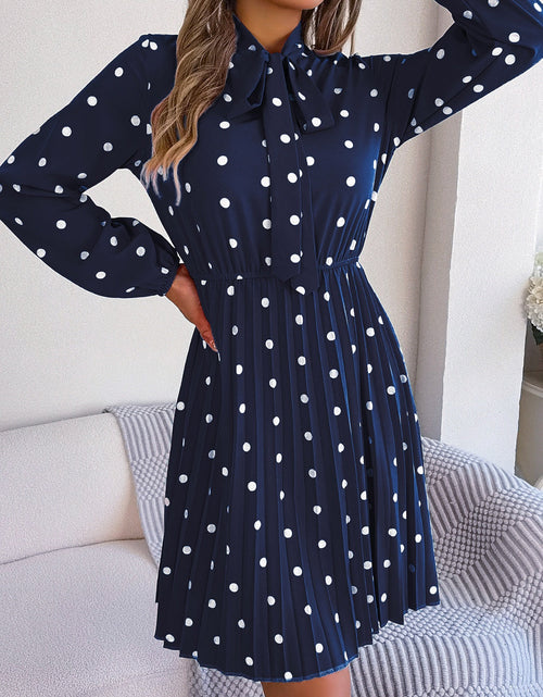 Load image into Gallery viewer, Polka Dot Tie Neck Pleated Dress
