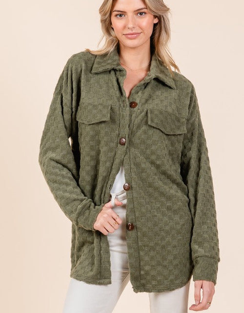 Load image into Gallery viewer, BOMBOM Checkered Button Down Dropped Shoulder Shacket
