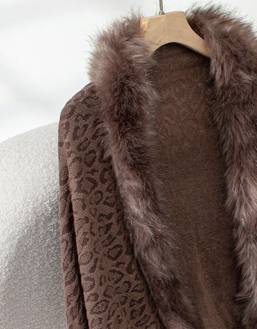 Load image into Gallery viewer, Fringe Leopard Open Front Long Sleeve Poncho
