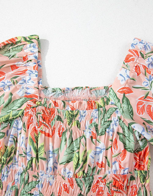Load image into Gallery viewer, Floral Smocked Square Neck Puff Short Sleeve Midi Dress
