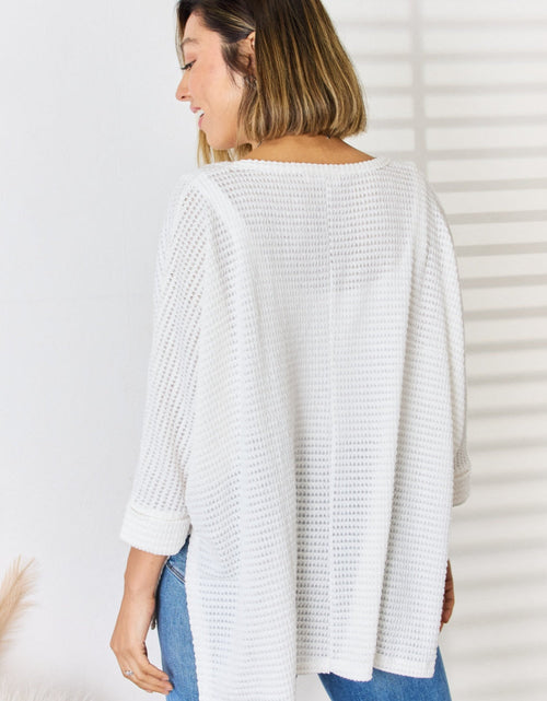 Load image into Gallery viewer, Zenana Full Size Waffle Knit V-Neck Long Sleeve Slit Top
