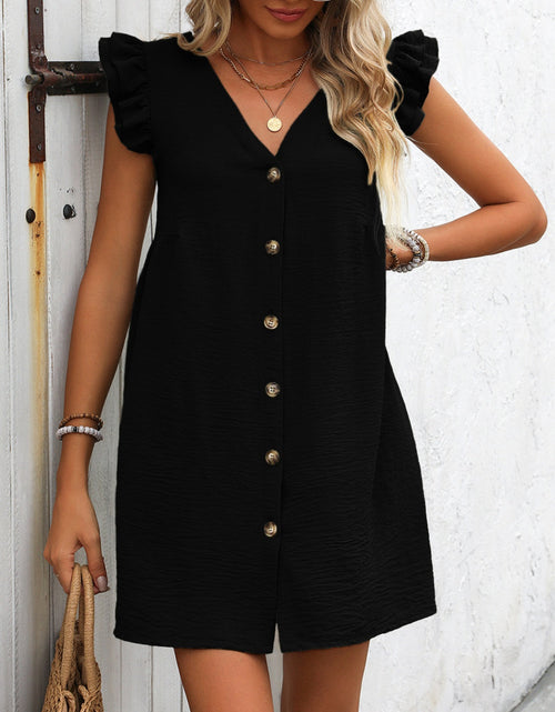 Load image into Gallery viewer, Ivy Lane Button Up V-Neck Cap Sleeve Mini Dress
