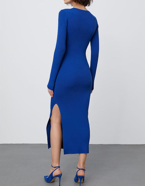 Load image into Gallery viewer, Round Neck Slit Sweater Dress
