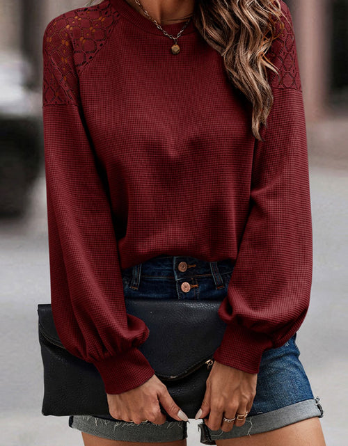 Load image into Gallery viewer, Shiny Lantern Sleeve Round Neck Blouse
