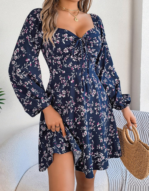 Load image into Gallery viewer, Printed Sweetheart Neck Balloon Sleeve Mini Dress
