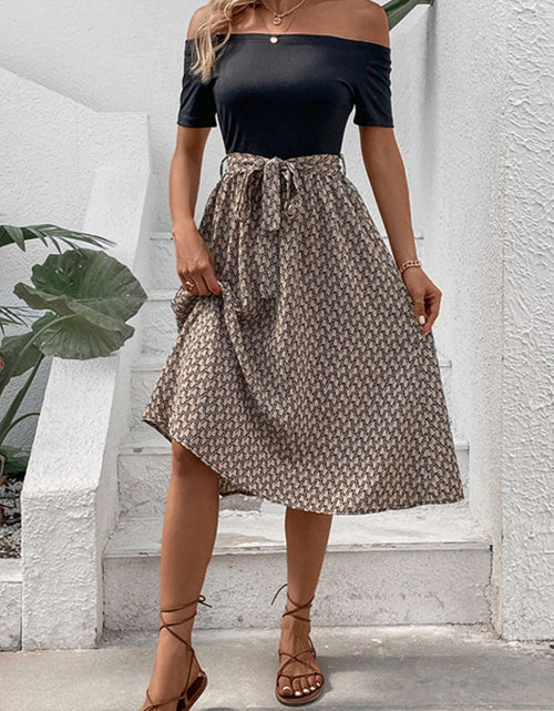 Load image into Gallery viewer, Perfee Printed Tie Belt Off-Shoulder Dress
