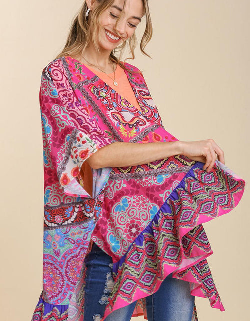 Load image into Gallery viewer, Umgee Full Size Mixed Print Ruffle Hem Open Front Cover Up Plus Size
