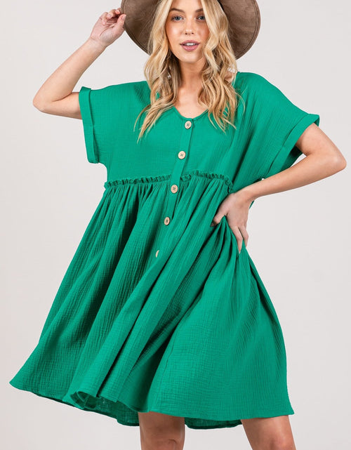 Load image into Gallery viewer, SAGE + FIG Full Size Button Up Short Sleeve Dress
