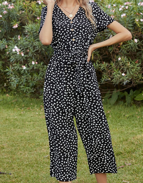 Load image into Gallery viewer, Ivy Lane Printed V-Neck Short Sleeve Jumpsuit
