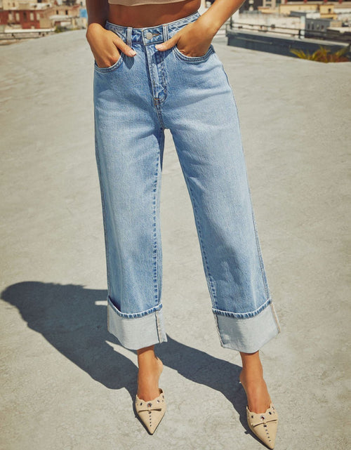 Load image into Gallery viewer, High Waisted Straight Leg Rolled Jeans

