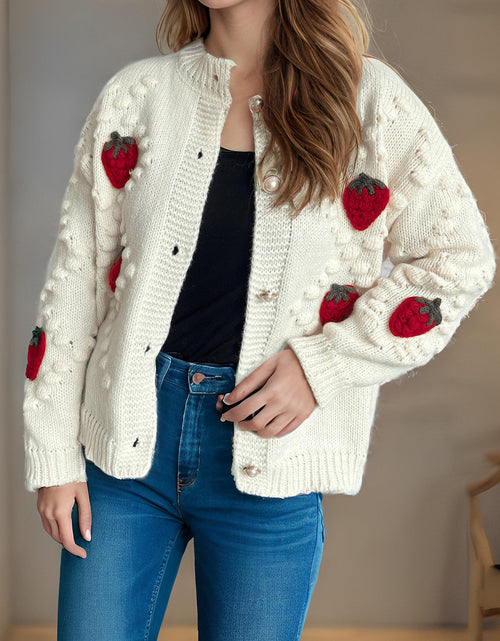 Load image into Gallery viewer, Strawberry Button Down Long Sleeve Cardigan
