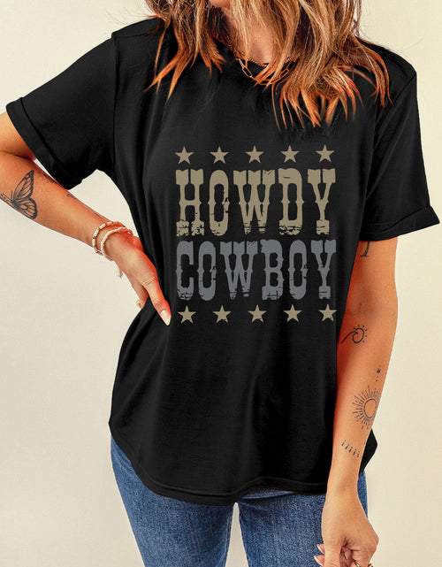 Load image into Gallery viewer, Letter Graphic Round Neck Short Sleeve T-Shirt
