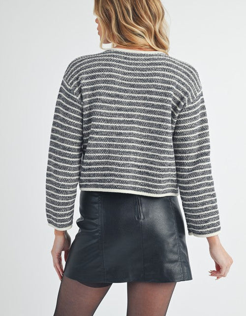 Load image into Gallery viewer, Aemi + Co Striped Button Down Round Neck Cardigan
