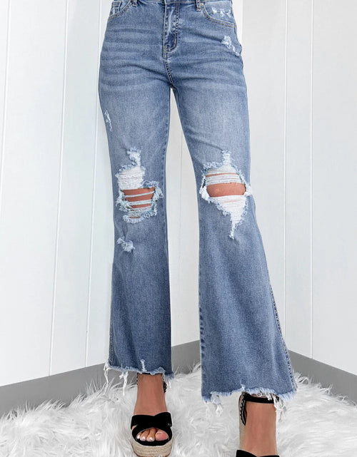 Load image into Gallery viewer, Distressed Raw Hem Bootcut Jeans
