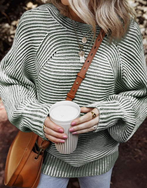 Load image into Gallery viewer, Textured Striped Round Neck Long Sleeve Top
