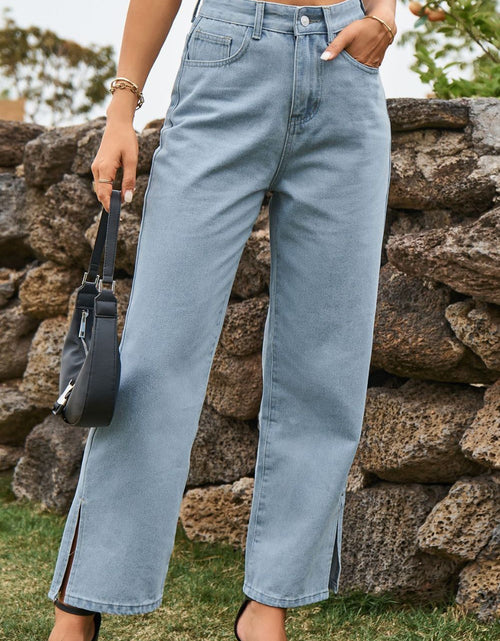Load image into Gallery viewer, High Waist Loose Fit Ankle Slit Jeans
