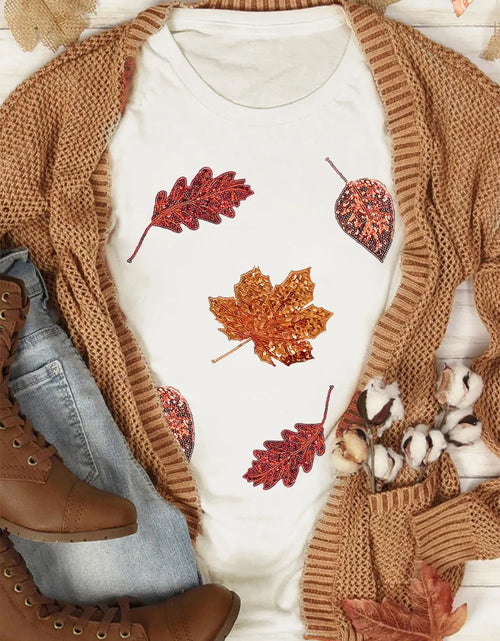 Load image into Gallery viewer, Maple Leaf Round Neck Short Sleeve T-Shirt
