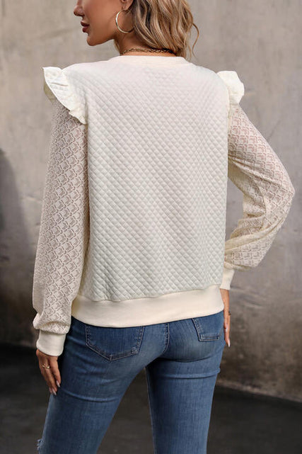 Load image into Gallery viewer, V-Neck Ruffle Trim Long Sleeve Sweatshirt
