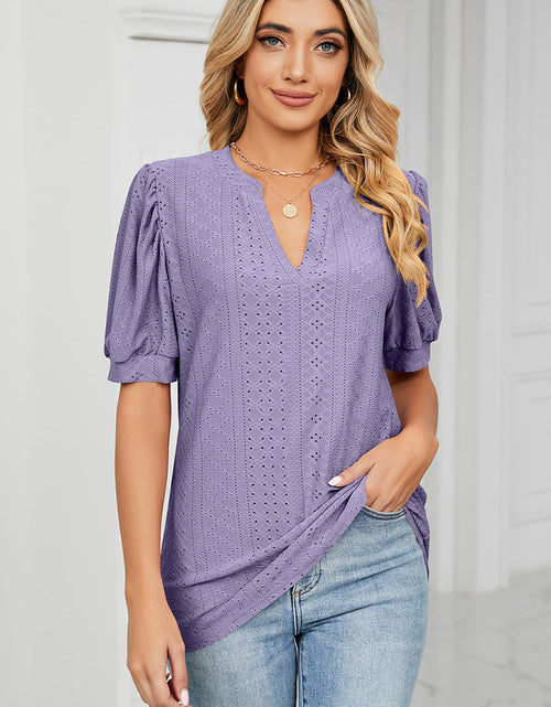 Load image into Gallery viewer, Eyelet Notched Short Sleeve T-Shirt
