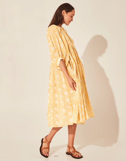 Load image into Gallery viewer, Floral Tie Neck Lantern Sleeve Dress
