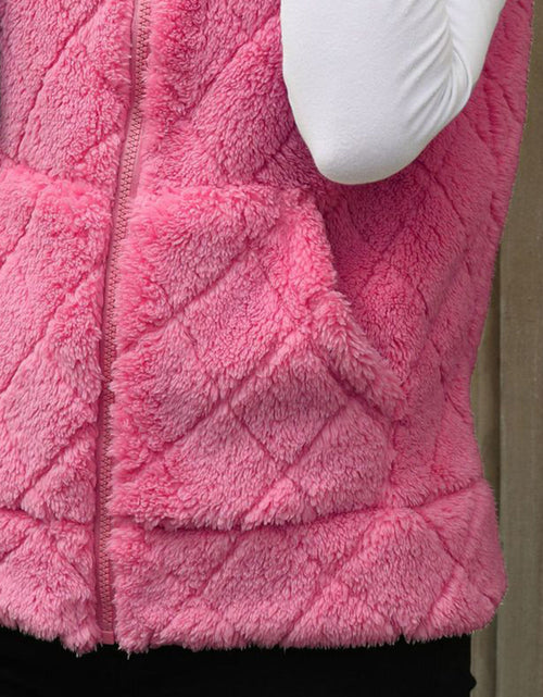 Load image into Gallery viewer, Fuzzy Plaid Texture Zip Up Vest Coat
