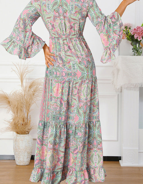 Load image into Gallery viewer, Printed Tassel Tie V-Neck Tiered Dress
