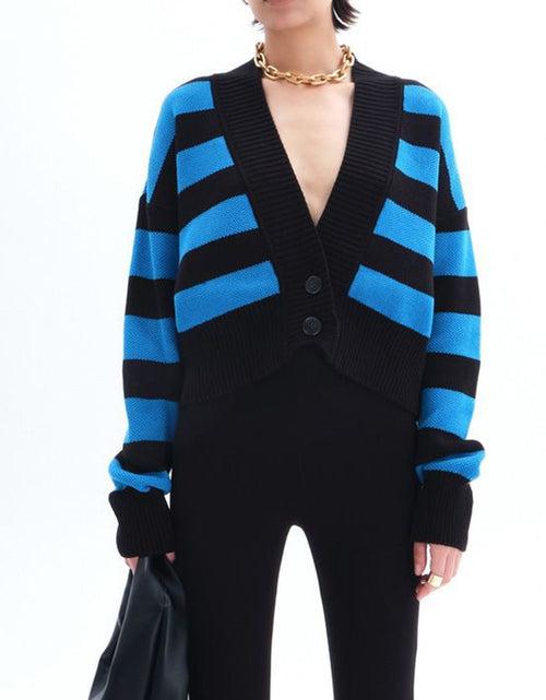 Load image into Gallery viewer, Striped Button Down Drop Shoulder Cardigan
