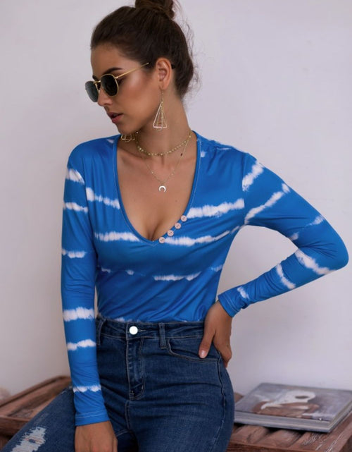 Load image into Gallery viewer, Tie-Dye Plunge Long Sleeve Top
