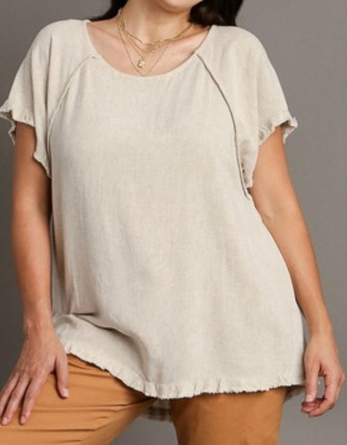 Load image into Gallery viewer, Umgee Full Size Seam Detail Linen Ruffle Fringe Edge Top Plus Size
