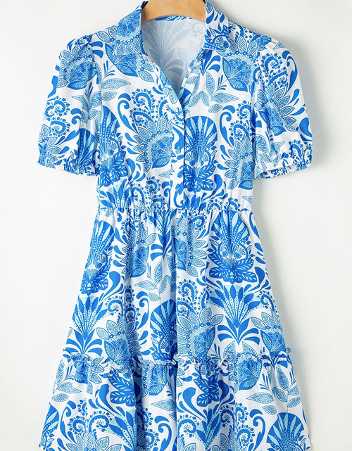 Load image into Gallery viewer, Tiered Printed Short Sleeve Mini Dress
