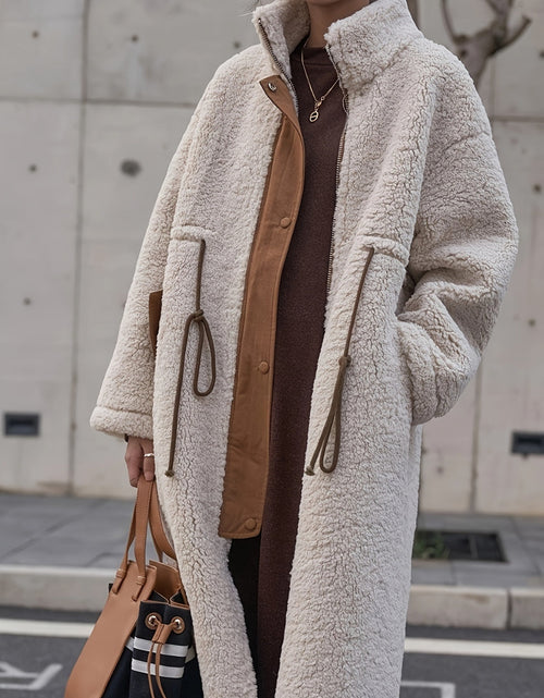 Load image into Gallery viewer, Plus Size Drawstring Zip Up Turtleneck Sherpa Coat
