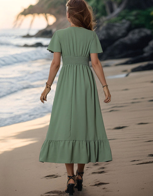 Load image into Gallery viewer, Perfee Surplice Flutter Sleeve Midi Dress
