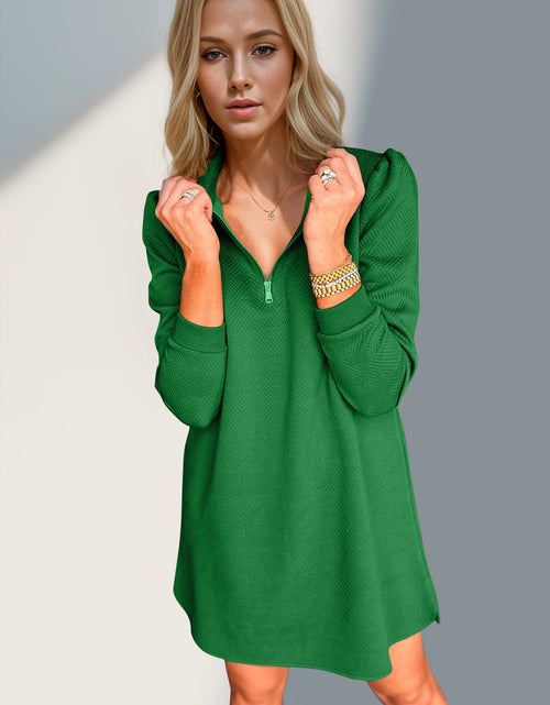 Load image into Gallery viewer, Double Take Textured Quarter Zip Long Sleeve Dress
