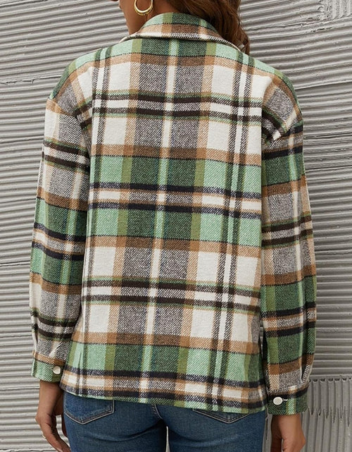Load image into Gallery viewer, Plaid Collared Neck Long Sleeve Jacket
