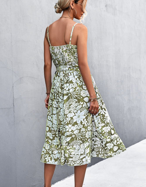 Load image into Gallery viewer, Floral Frill Trim Scoop Neck Spaghetti Strap Dress
