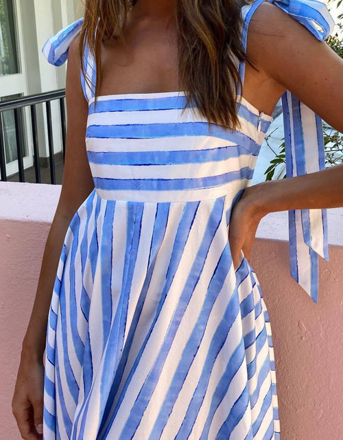 Load image into Gallery viewer, Striped Square Neck Wide Strap Dress
