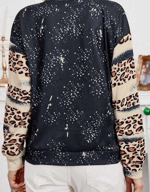 Load image into Gallery viewer, Santa Graphic Leopard Dropped Shoulder Sweatshirt
