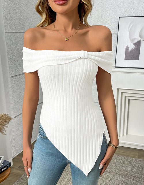 Load image into Gallery viewer, Ribbed Off-Shoulder Asymmetrical Hem T-Shirt
