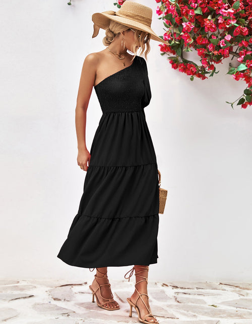 Load image into Gallery viewer, Smocked One-Shoulder Midi Dress

