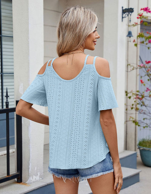 Load image into Gallery viewer, Florira Round Neck Cold Shoulder Eyelet T-Shirt
