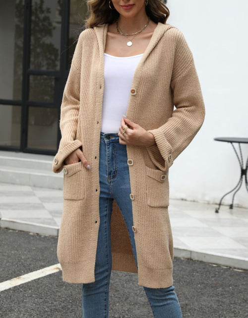 Load image into Gallery viewer, Pocketed Button Up Long Sleeve Hooded Cardigan
