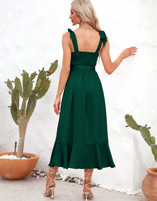 Load image into Gallery viewer, Square Neck Tie Strap Midi Dress
