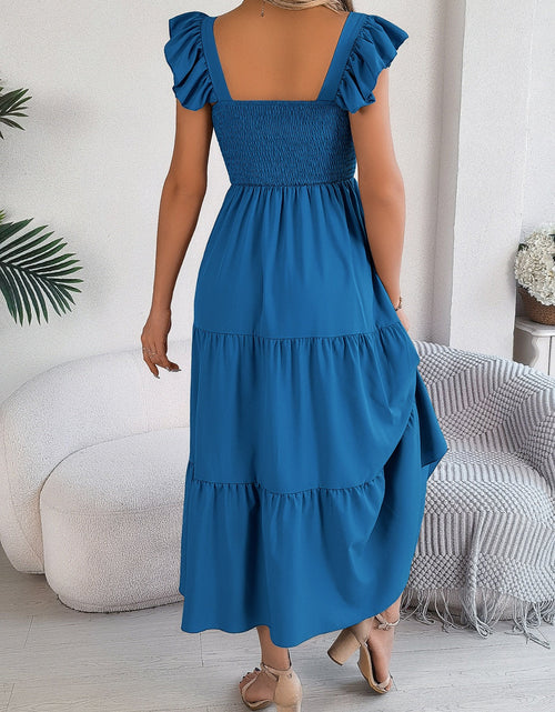 Load image into Gallery viewer, Smocked Square Neck Cap Sleeve Midi Dress
