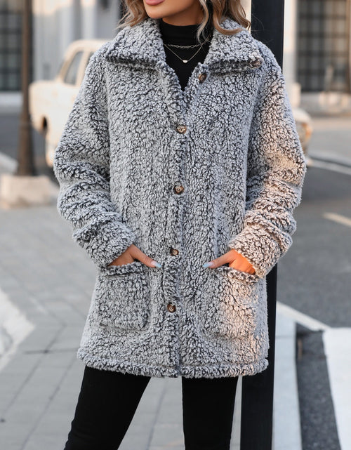 Load image into Gallery viewer, Pocketed Collared Neck Long Sleeve Plush Jacket
